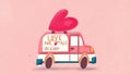 Love truck vehicle with a heart and love message. Colorful hand drawn illustration with handlettering for Happy ValentineÃ¢â¬â¢s day