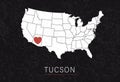 Love Tucson Picture. Map of United States with Heart as City Point. Vector Stock Illustration