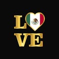 Love typography Mexico flag design vector Gold lettering Royalty Free Stock Photo