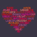 Love typography. Word cloud in heart shape. Love in multiple different languages. Royalty Free Stock Photo