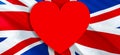 LOVE United Kingdom with UK flag. 3d United Kingdom waving flag. LOVE Sign of UK seamless animation, 3d rendering. United Kingdom Royalty Free Stock Photo