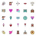 Love universal filled outline icons set