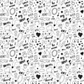 Love and Valentine Day seamless pattern vector illustration. Hand drawn sketched doodle romantic symbols background Royalty Free Stock Photo