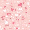 Love and Valentine Day seamless pattern vector illustration. Hand drawn sketched doodle romantic symbols background Royalty Free Stock Photo