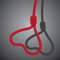 Love valentine heart shaped from noose of rope