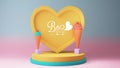 Love or Valentine\'s Day Concept, 3D Render of Yellow Heart Shape Frame And Ice Cream Cones O