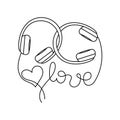 Love. Valentine`s Day greeting card. Hand drawn Headphones for girls and boys, heart Royalty Free Stock Photo