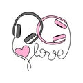Love. Valentine`s Day greeting card. Headphones for girls and boys, heart Royalty Free Stock Photo