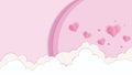 LOVE - Valentine`s Day Pink Color Cutting paper Heart and Clouds and Rainbows Concept Art