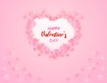 Love and Valentine`s Day Postcard of paper cut. Pink and white with mini heart and balloon of heart pink color.