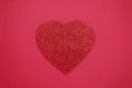 Love, Valentine's Day red background with glitter red heart. Flat lay Royalty Free Stock Photo