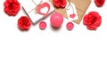 Love, Valentine`s, women`s day, relations, romantic template from white gift box and gift wrapped in craft paper, tied with twin