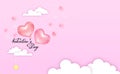 Love and Valentine's Day Postcard pink and white with mini heart and balloon of heart pink color of vector