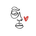 Love Valentines Day concept. Modern abstract line faces portrait, linear brush art. Inspirational fashion vector