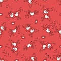 Love Valentines day Hand Drown Hearts Doodles Seamless Pattern. Vector romantic texture on red background. Cute heart Royalty Free Stock Photo