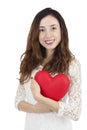 Love and valentines day woman holding a red big heart Royalty Free Stock Photo