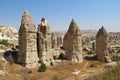 Love valley in Goreme village, Turkey. Rural Cappadocia landscape. Stone houses in Goreme, Cappadocia.