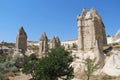 Love valley in Goreme village, Turkey. Rural Cappadocia landscape. Stone houses in Goreme, Cappadocia.