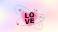 Love vector background. Modern banner with gradient heart shape, simple trend line element, wavy greeting text happy