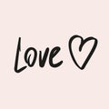 Love - vector lettering calligraphy text and brush painted heart Royalty Free Stock Photo