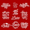 Love vector lettering for patches and stickers - creative set incuding inscriptions: Love, with love, happy valentines day, all