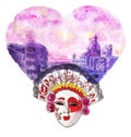 Love in venice waterclor illustration valentines card