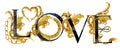 Love. vintage gold damask curl script. love text. Royalty Free Stock Photo