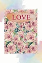 Love wallpaper Roses pink flowers. Watercolor painting card