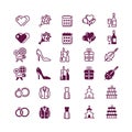Love and wedding icons isolated on white background - linear and silhouette love icon