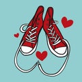 Love white and red sneaker shoe cartoon vector illustration