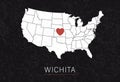 Love Wichita Picture. Map of United States with Heart as City Point. Vector Stock Illustration Royalty Free Stock Photo