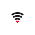 Love wifi icon, Heart shape and wifi sign. Happy valentine `s day background. Vector illustration