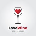 Love wine logo template design. A glass of wine with red heart icon on white background vector illustration for wineries, bar and Royalty Free Stock Photo