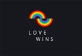 Love wins - Pride event rainbow flag typography with pride rainbow - love wins text on black background vector Royalty Free Stock Photo