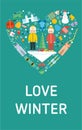 Love winter banner. Flat design illustration