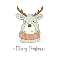 Love winter card with cute, funny deer in vector. Royalty Free Stock Photo