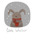 Love Winter card with rabbit and cup Royalty Free Stock Photo