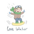 Love winter card. Smiling Teen with a snowboard.