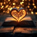 Love and wisdom intertwine, casting a warm glow on book pages