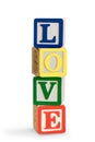 Toy wooden blocks stack with word love , tower of Royalty Free Stock Photo