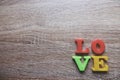 `love` word Close-up shot with a selective focus of the colorful magnetic letters for Valentine`s Day Royalty Free Stock Photo