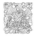 Love word. Coloring page Valentine`s Day. Coloring book for children and adults