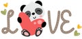 Love word with cute panda holding a heart.cdr Royalty Free Stock Photo