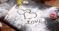 Love word on flour Royalty Free Stock Photo