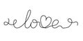 Love word with heart as letter V hand drawn single line simple style minimalist vector illustration