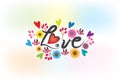 Love word made with flowers and hearts logo