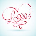 Love word ribbon in a shape of a heart Royalty Free Stock Photo