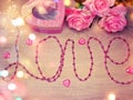 Love Word And Rose Flower Background Valentine`s Day