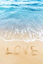 Love word written on the sand of the beach. Royalty Free Stock Photo