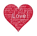 Love words in a red heart shape